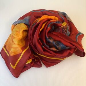 QYZ Women's Cashmere Scarf Shawl Rebozo Vibrant Red/Yellow Flower Print Elegant